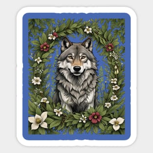 Minnesota Wolf Surrounded By Lady's Slipper Flowers 3 Sticker